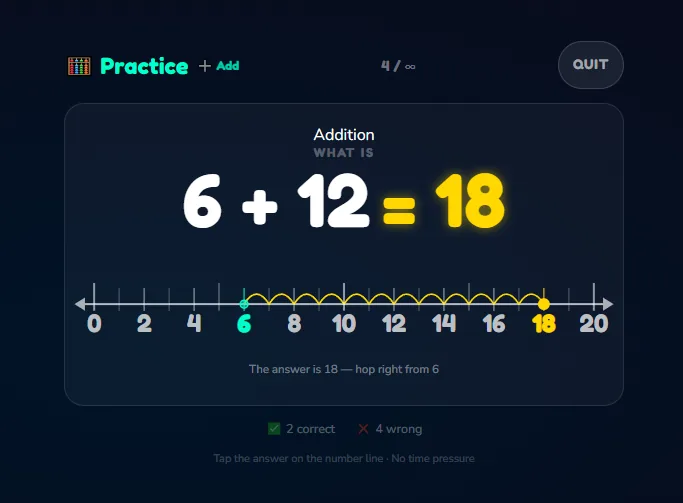 Number line practice mode